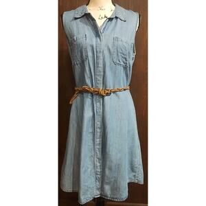 Denim Mini Dress Button Front Sleeveless Button Western Cowgirl Medium Studded